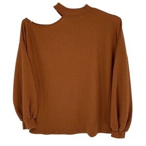 Unbranded Womens Mock Neck Cutout Waffle Knit Long Sleeve Top Size M Amber Brown